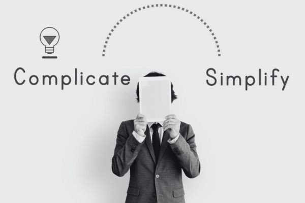 Visual representing the shift from complicated thinking to simplified clarity in business decision making.