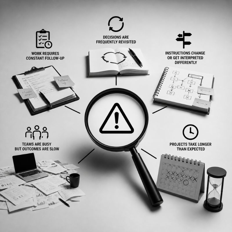 Early Warning Signs of Execution Gap in Organizations execution gap signs<br />
business misalignment indicators<br />
lack of clarity in teams<br />
decision making issues in business<br />
follow up problem in organizations<br />
slow execution problem<br />
project delay reasons<br />
team productivity vs outcome gap<br />
communication breakdown in business<br />
leadership clarity issue