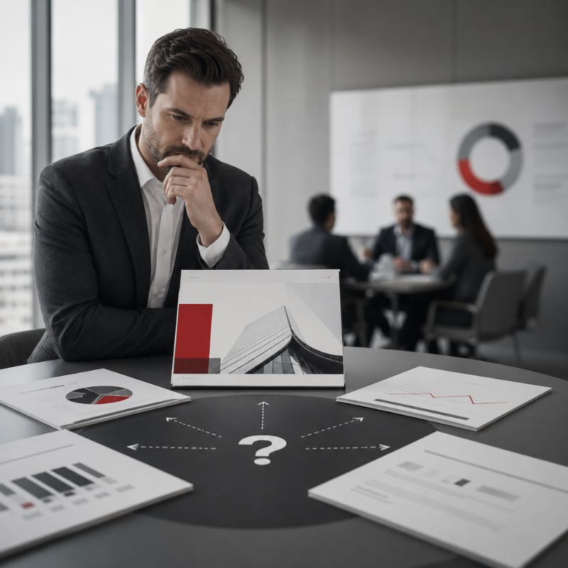 The Real Problem Isn’t the Presentation business presentation clarity, clarity before presentation design, choosing the right pitch deck, business professional reviewing presentation, pitch deck purpose and relevance, presentation strategy for business, business communication tool, wrong pitch deck for business meeting, relevant business presentation, audience focused pitch deck, presentation clarity and decision making, business presentation planning, pitch deck before design, effective corporate presentation, relevance matters more than design