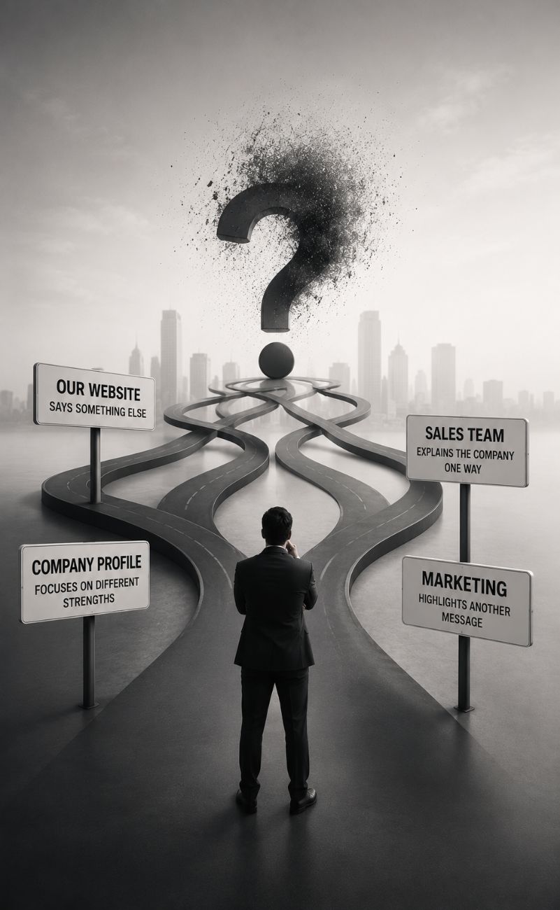 business leader facing inconsistent communication across sales, website, marketing and company profile